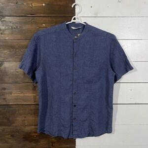 Abito Collezioni Blue 100% Linen Short Sleeve Shirt Mens Size Medium